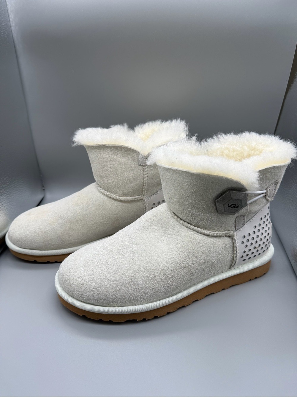 UGG Women’s Mini Bailey Button Geo Perf White Twinface Boots | Size 6 | Rare NIB - Picture 10 of 13